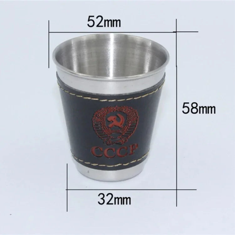 Bộ cốc du lịch dã ngoại 4 trong 1 70ml bằng thép không gỉ, cốc rượu vang bia ly whiskey da PU