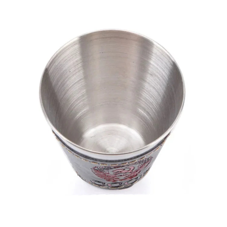 Bộ cốc du lịch dã ngoại 4 trong 1 70ml bằng thép không gỉ, cốc rượu vang bia ly whiskey da PU