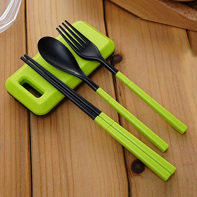 Bộ dao dĩa gấp 3 trong 1 bằng ABS gồm dĩa, đũa, hộp đựng, bộ dụng cụ ăn ngoài trời cắm trại đi bộ du lịch