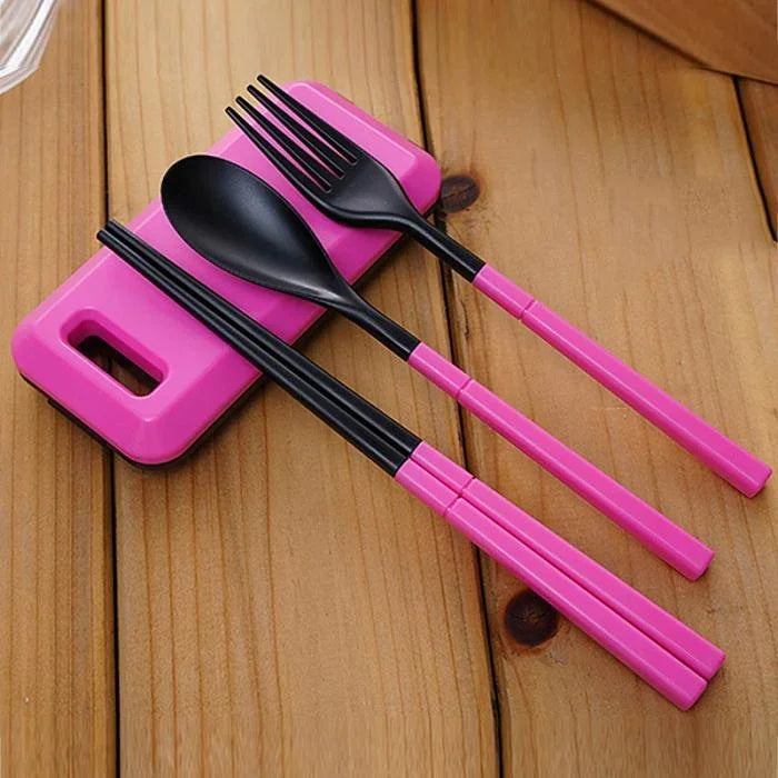 Bộ dao dĩa gấp 3 trong 1 bằng ABS gồm dĩa, đũa, hộp đựng, bộ dụng cụ ăn ngoài trời cắm trại đi bộ du lịch