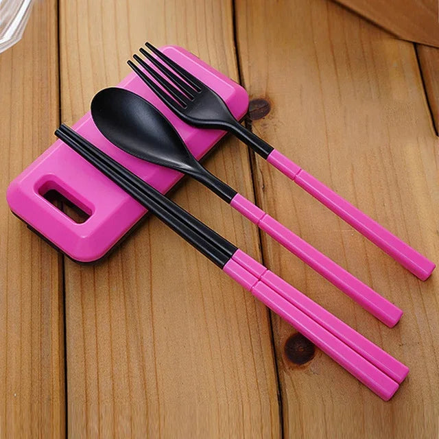 Bộ dao dĩa gấp 3 trong 1 bằng ABS gồm dĩa, đũa, hộp đựng, bộ dụng cụ ăn ngoài trời cắm trại đi bộ du lịch