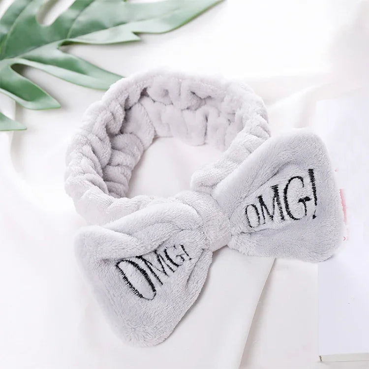 Băng Đô Nơ Mềm Coral Fleece Chữ "OMG" Mới Cho Nữ Dễ Thương Dụng Cụ Buộc Tóc Phụ Kiện Tóc