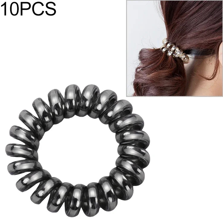 Bộ 10 Chiếc Dây Buộc Tóc Co Giãn Nhiều Màu Hình Xoắn Ốc Dây Buộc Tóc Đuôi Ngựa Dây Cao Su Dây Tóc Dây Điện Thoại Phụ Kiện Tóc