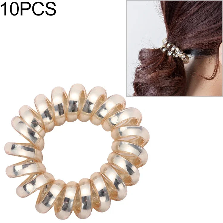 Bộ 10 Chiếc Dây Buộc Tóc Co Giãn Nhiều Màu Hình Xoắn Ốc Dây Buộc Tóc Đuôi Ngựa Dây Cao Su Dây Tóc Dây Điện Thoại Phụ Kiện Tóc