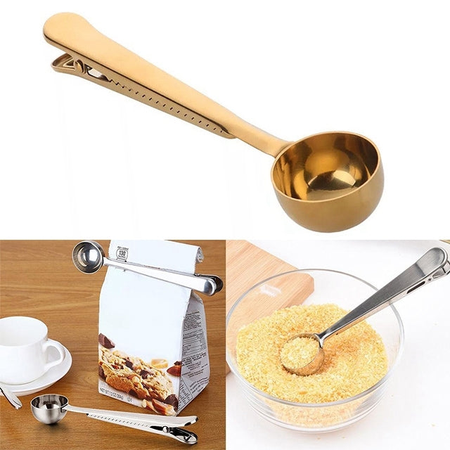 Muỗng Cà Phê Đa Năng Có Kẹp Thép Không Gỉ Đong Trà Cà Phê, Muỗng Cà Phê (Bạc), Muỗng Cà Phê (Vàng), Muỗng Cà Phê (Đen), Muỗng Cà Phê (Vàng Hồng)
