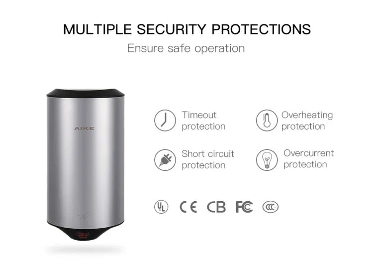 Máy sấy tay cảm biến tự động thép không gỉ 304 Luồng khí tốc độ cao cho gia đình khách sạn sân bay