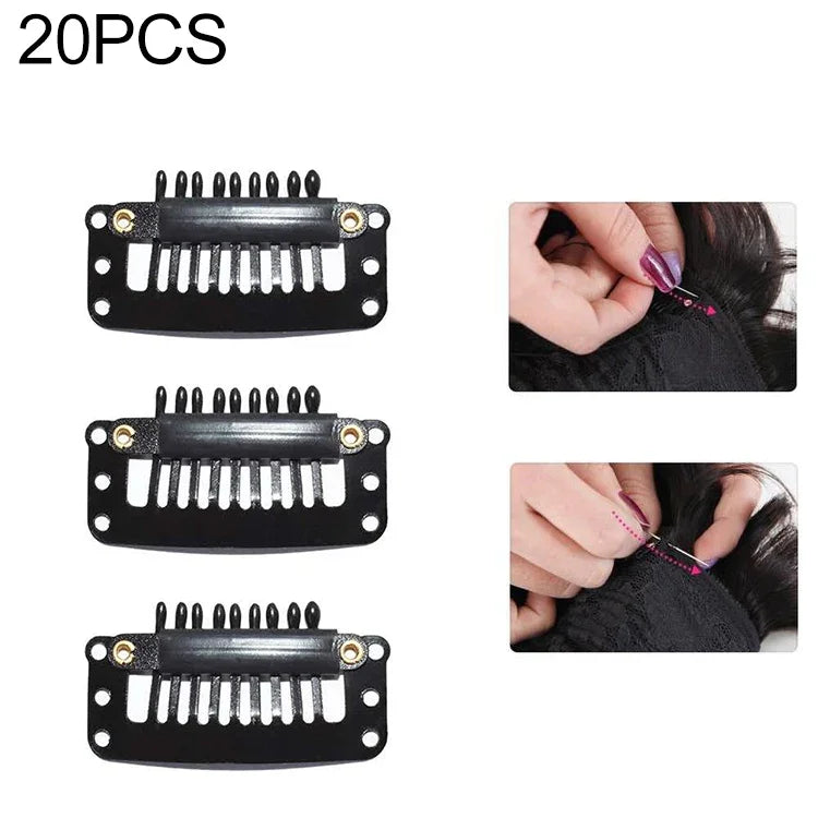 20 cái kẹp nối tóc kim loại 32mm 9 răng có lưng silicone