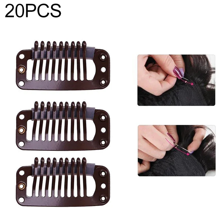20 cái kẹp nối tóc kim loại 32mm 9 răng có lưng silicone