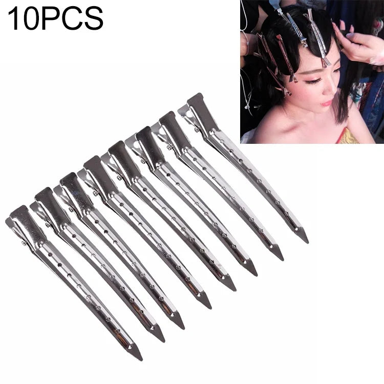 10 chiếc kẹp tóc bằng thép không gỉ, kẹp tóc hình mỏ vịt, kẹp tóc kim loại lỗ đơn lớn