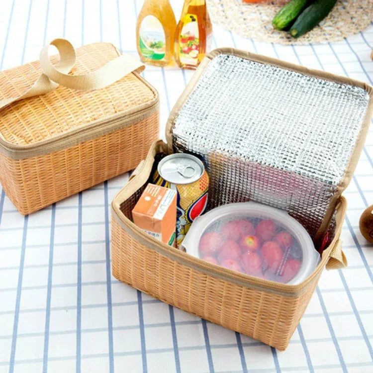 Túi dã ngoại cắm trại ngoài trời, giỏ dã ngoại bằng mây, hộp giữ nhiệt đựng cơm trưa