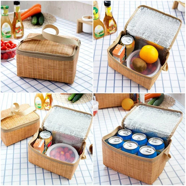 Túi dã ngoại cắm trại ngoài trời, giỏ dã ngoại bằng mây, hộp giữ nhiệt đựng cơm trưa