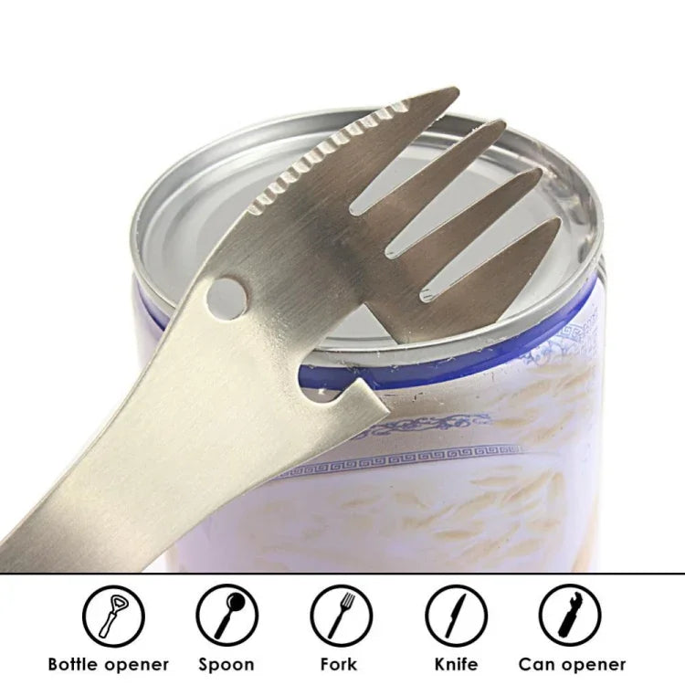 2 chiếc bộ dụng cụ đa năng 5 trong 1 ngoài trời bằng thép không gỉ, bộ dụng cụ sinh tồn cắm trại EDC thực tế gồm dĩa, dao, thìa, mở chai/lon