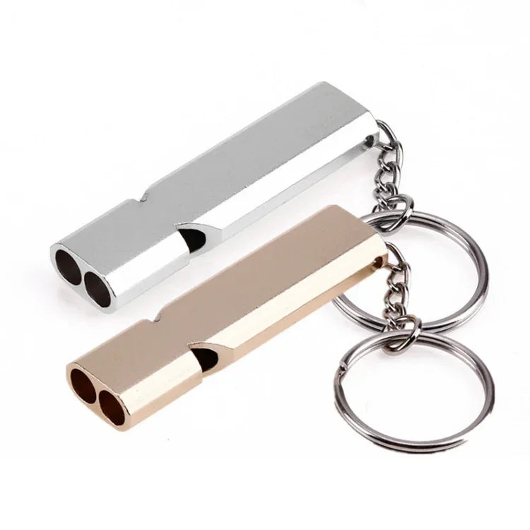 Còi sinh tồn ngoài trời cắm trại leo núi mini di động 120db ống đôi tần số kép, bộ 3 cái bạc, bộ 3 cái vàng
