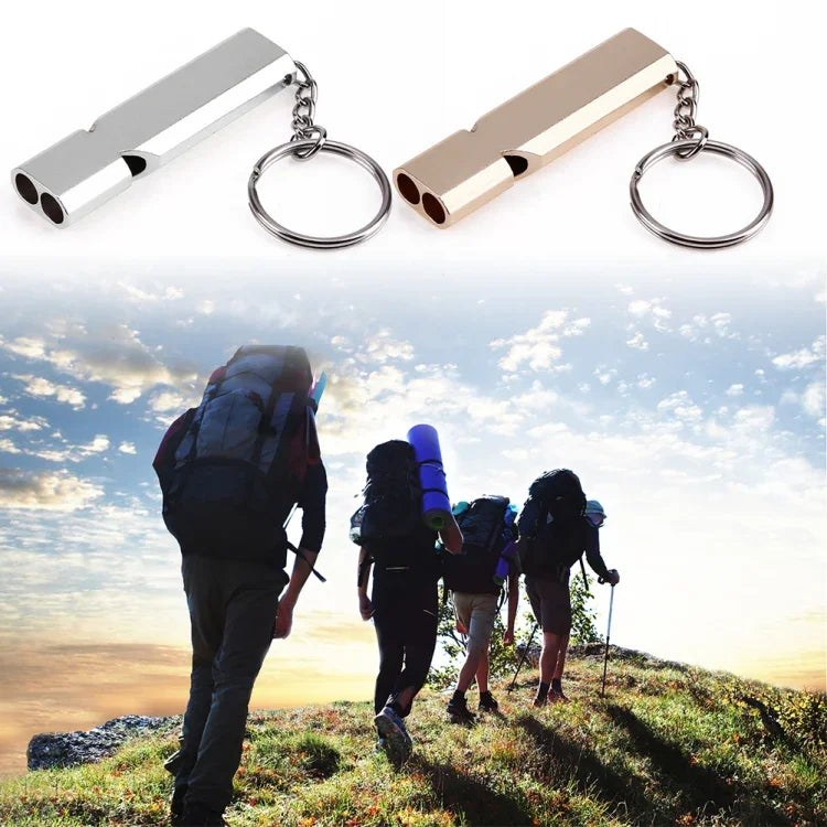 Còi sinh tồn ngoài trời cắm trại leo núi mini di động 120db ống đôi tần số kép, bộ 3 cái bạc, bộ 3 cái vàng