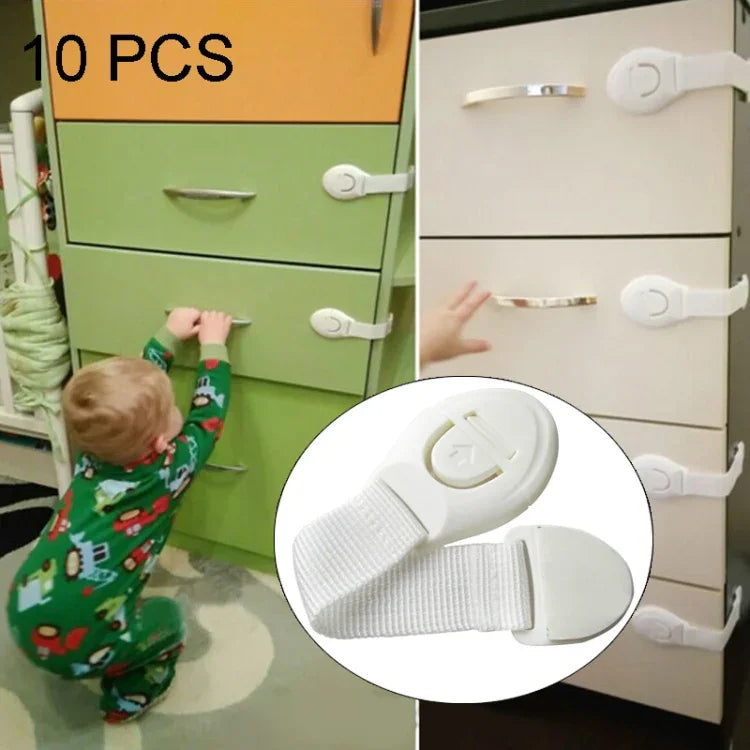Bộ 10 khóa an toàn trẻ em bảo vệ cửa khóa cho trẻ em, khóa nhựa màu trắng, 10 cái