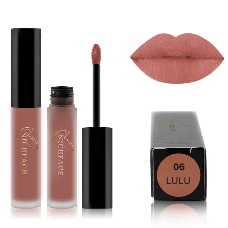 Son bóng lì màu nude dạng lỏng, son môi chống nước lâu trôi, dưỡng ẩm, mỹ phẩm trang điểm, các số 01 đến 24 (không có số 18)