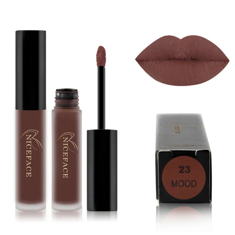 Son bóng lì màu nude dạng lỏng, son môi chống nước lâu trôi, dưỡng ẩm, mỹ phẩm trang điểm, các số 01 đến 24 (không có số 18)