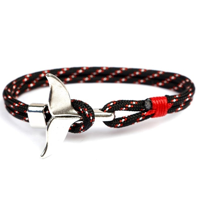 Whale Tail Anchor Charm Nautical Survival Rope Chain Bracelets, Dark blue, Black, Black red, Red, Black blue, Yellow, Colorful, Blue