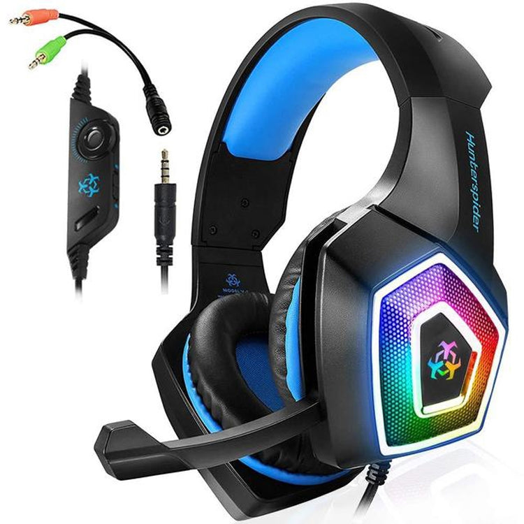 Tai nghe chơi game có dây điều khiển RGB 3.5mm phát sáng nhiều màu, chiều dài cáp: 2.2m