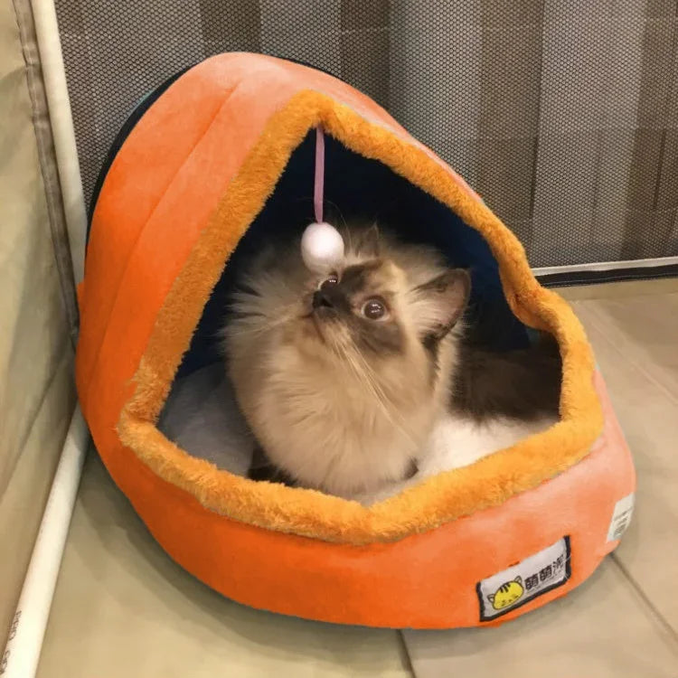 Giường Mềm Ấm Cho Chó Mèo Thú Cưng Đệm Thú Cưng Chuồng Chó Lâu Đài Mèo Nhà Gấp Có Bóng Đồ Chơi, S, M, L