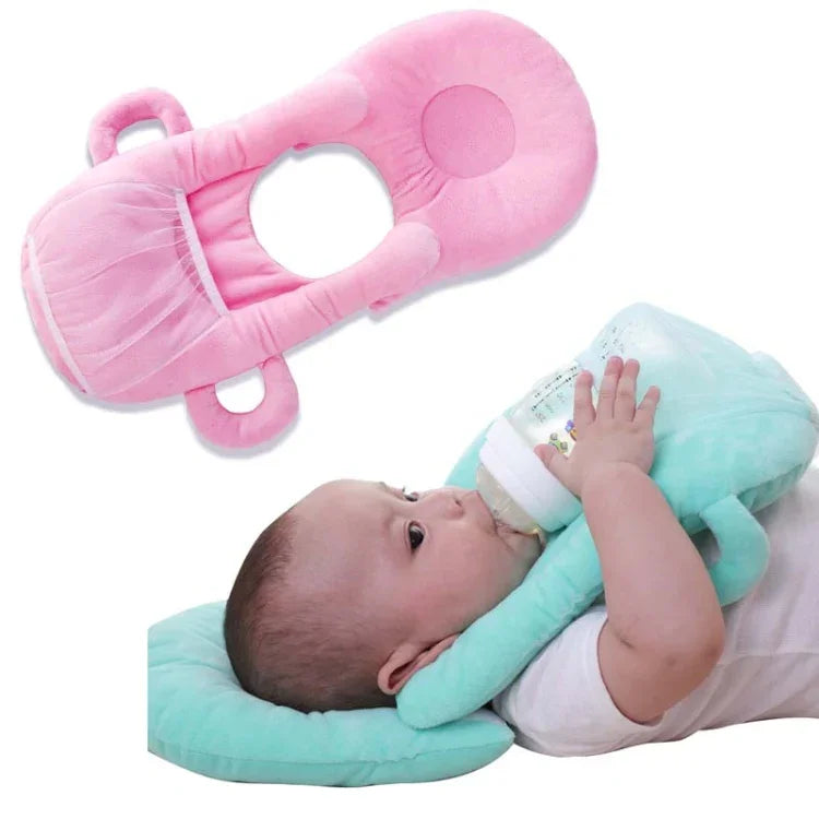 Giá để bình sữa cho bé, giá giữ bình sữa không cần tay, gối đỡ học bú bằng bông, màu xanh dương, hồng, tím, tím hoa