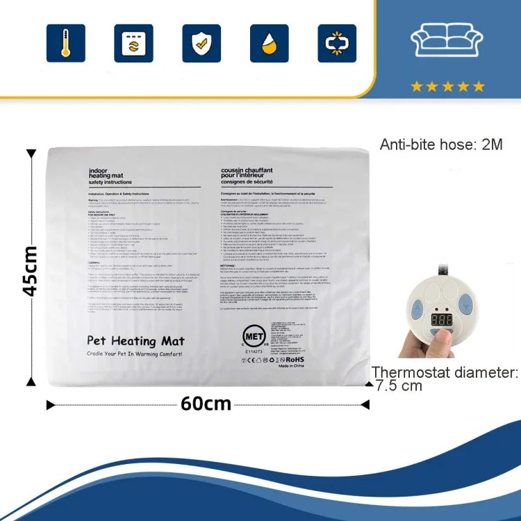 Đệm sưởi cho thú cưng chống thấm nước và chống trầy xước, chăn điện, Kích thước: 60x45cm, Phích cắm JP