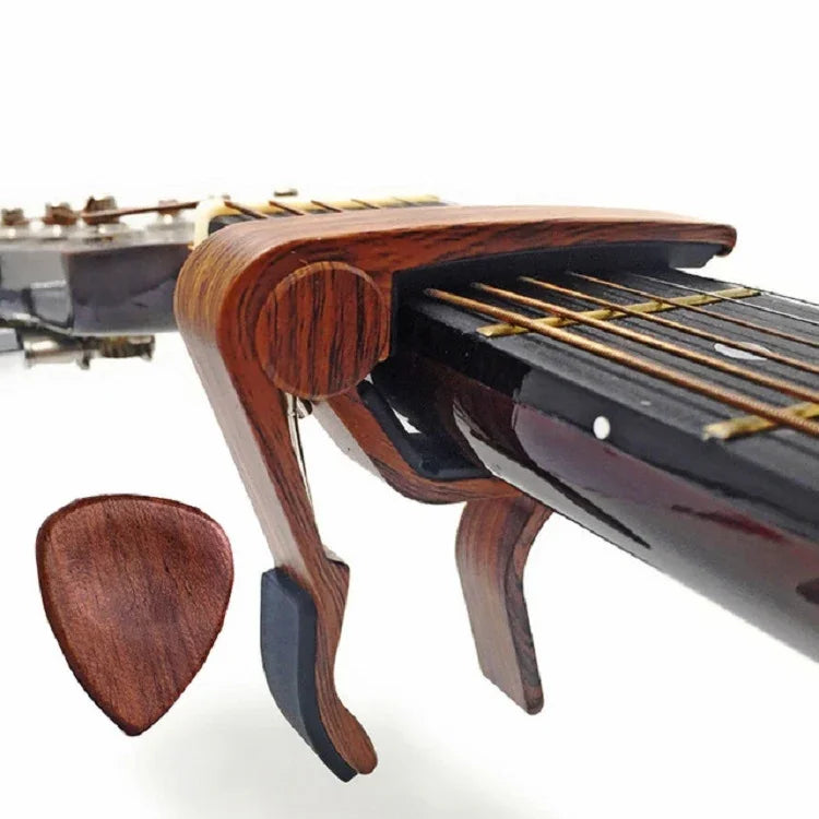 Bộ capo đàn Guitar dân ca gỗ đặc 2 trong 1 + Pick, Capo đàn Guitar dân ca