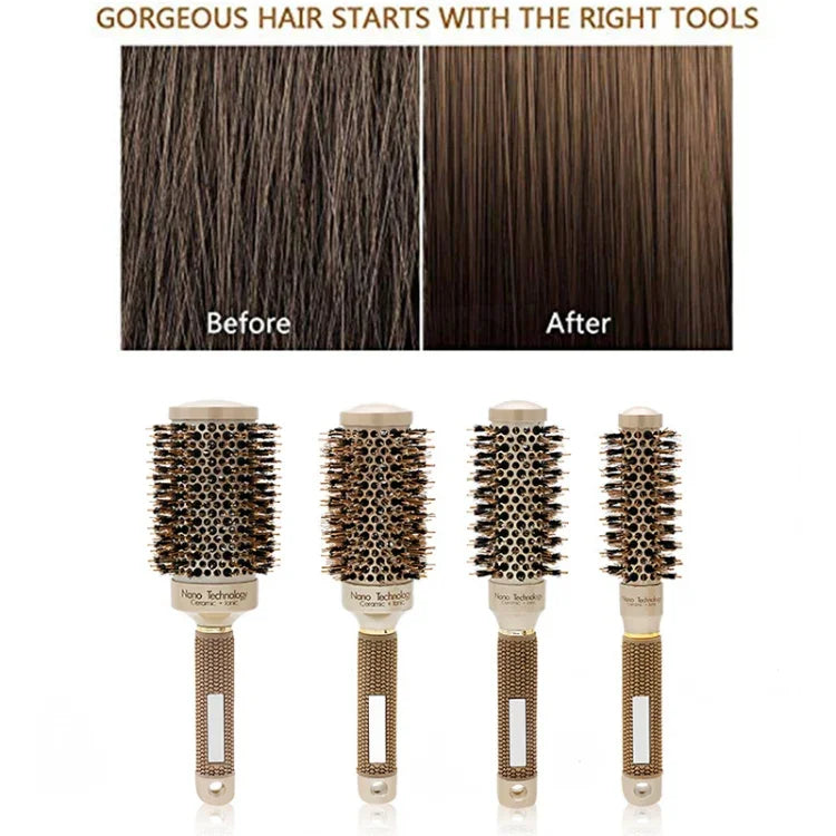 Lược tóc bằng gốm nhôm bàn chải tròn với lông nylon bàn chải tạo kiểu tóc chuyên nghiệp cho thợ cắt tóc