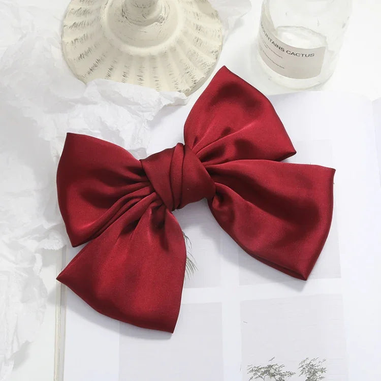 5 cái Kẹp tóc nơ satin phía sau, màu đỏ rượu, đen, xanh lá đậm