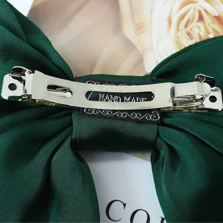5 cái Kẹp tóc nơ satin phía sau, màu đỏ rượu, đen, xanh lá đậm