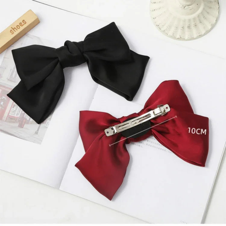 5 cái Kẹp tóc nơ satin phía sau, màu đỏ rượu, đen, xanh lá đậm