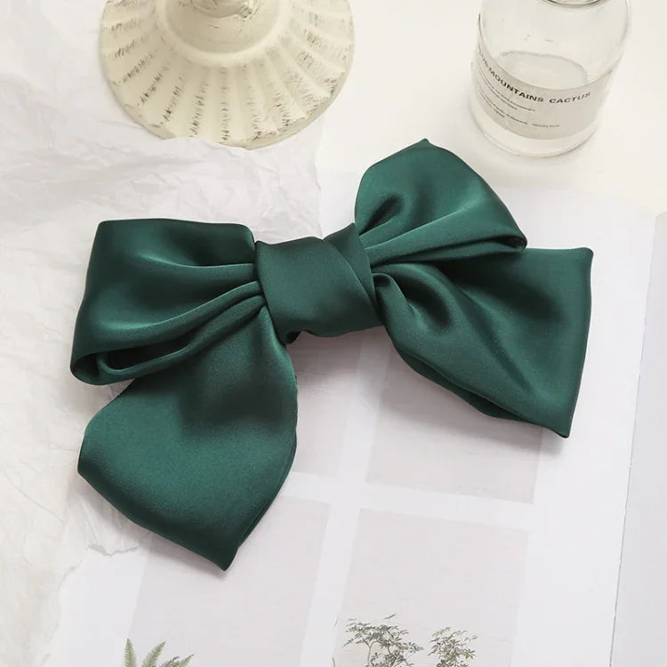 5 cái Kẹp tóc nơ satin phía sau, màu đỏ rượu, đen, xanh lá đậm