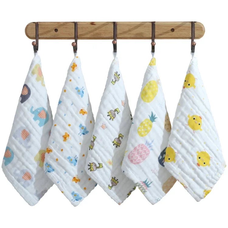 Khăn tay vuông cho bé bằng bông 6 lớp, khăn lau nước bọt, giao mẫu ngẫu nhiên, 25x25cm, 30x30cm