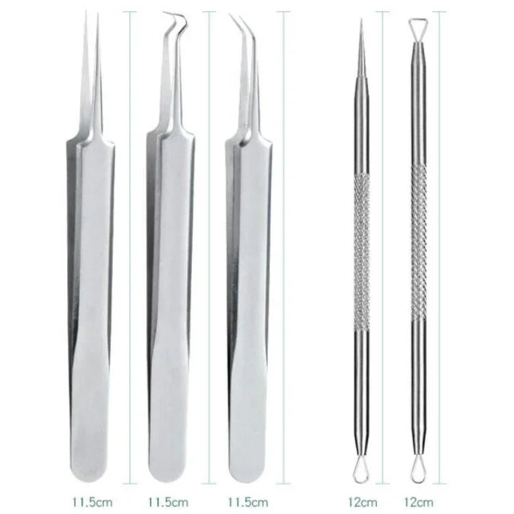 Bộ 5 cái kim nặn mụn bằng thép không gỉ, kẹp mụn, dụng cụ nặn mụn đầu đen 5 trong 1