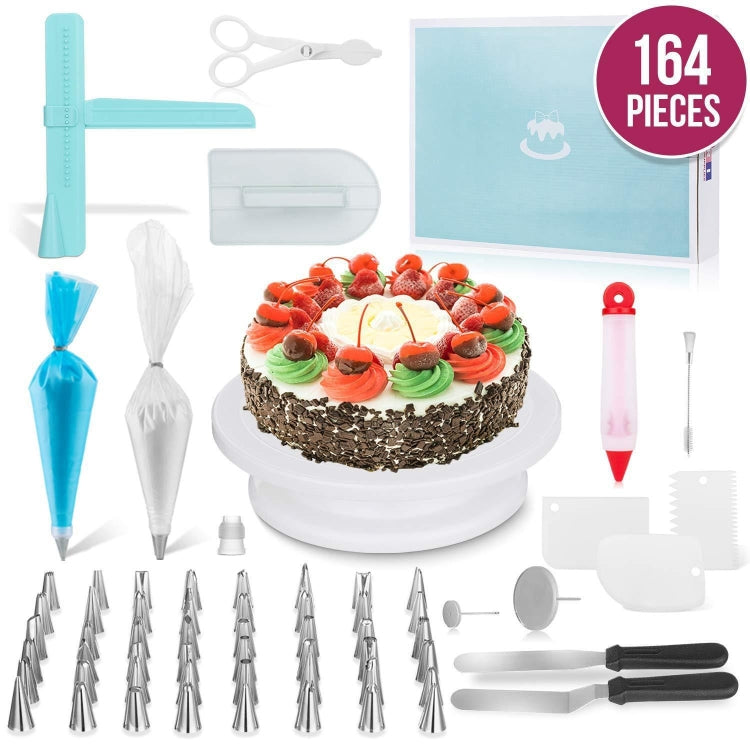 Bộ bàn xoay trang trí bánh 164 trong 1, dụng cụ làm bánh bằng thép không gỉ, 164 cái/bộ