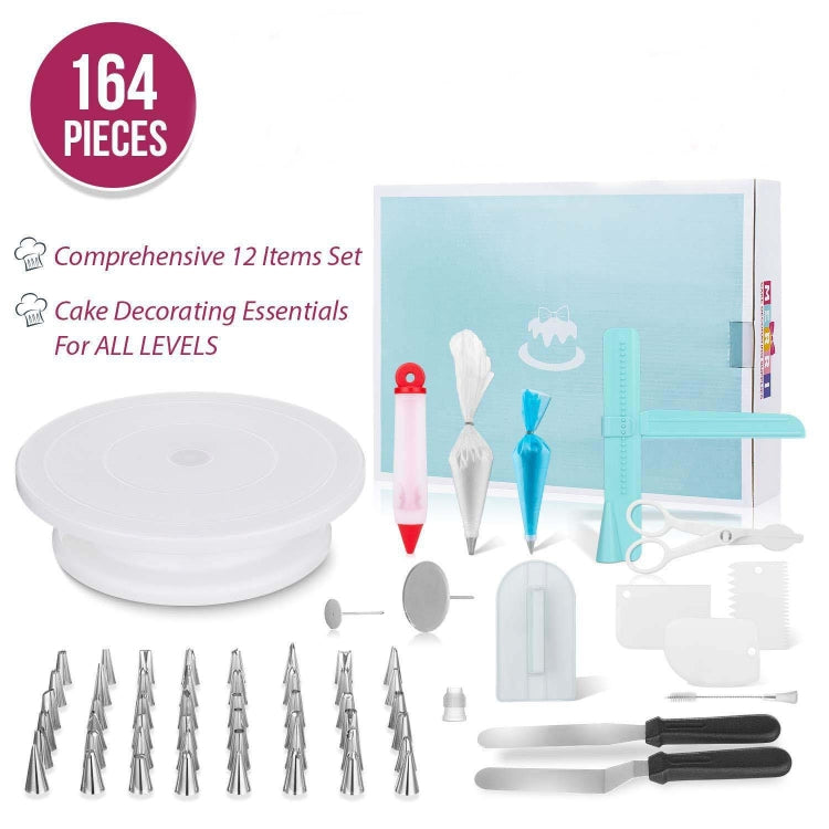 Bộ bàn xoay trang trí bánh 164 trong 1, dụng cụ làm bánh bằng thép không gỉ, 164 cái/bộ