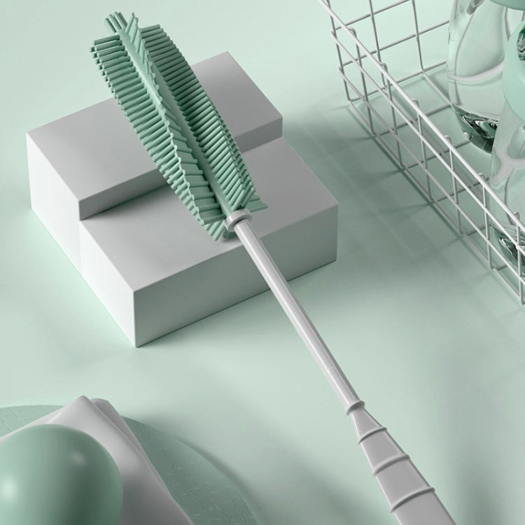 Bàn chải cọ bình sữa silicone cho bé, tay cầm dài, bàn chải bình xoay 360 độ, màu xanh lá, hồng, xanh nhạt