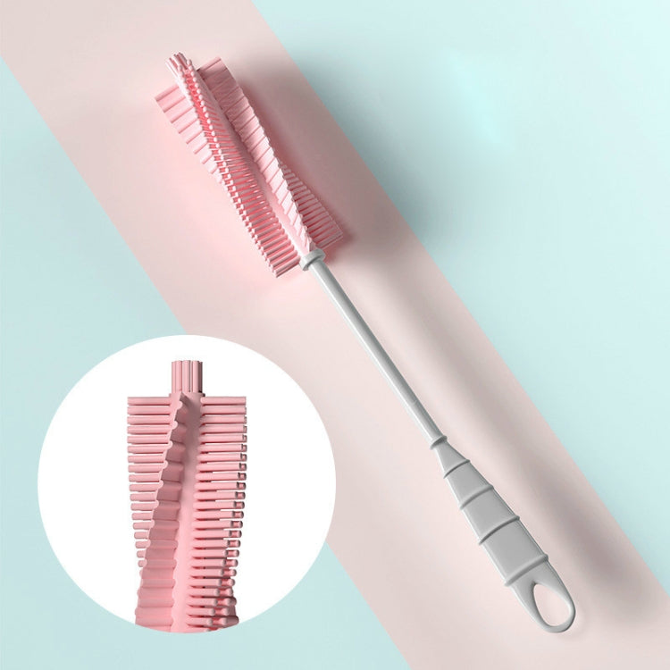 Bàn chải cọ bình sữa silicone cho bé, tay cầm dài, bàn chải bình xoay 360 độ, màu xanh lá, hồng, xanh nhạt