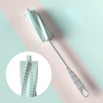 Bàn chải cọ bình sữa silicone cho bé, tay cầm dài, bàn chải bình xoay 360 độ, màu xanh lá, hồng, xanh nhạt