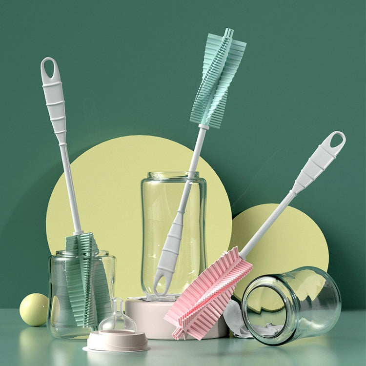 Bàn chải cọ bình sữa silicone cho bé, tay cầm dài, bàn chải bình xoay 360 độ, màu xanh lá, hồng, xanh nhạt