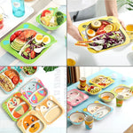 Bộ đồ ăn cho bé hình hoạt hình gồm nĩa, bát sợi tre tự nhiên với cốc, thìa, đĩa
