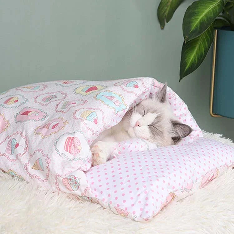 Túi ngủ mèo đóng kín có thể tháo rời và giặt được, chuồng chó ấm mùa đông, S, M, L