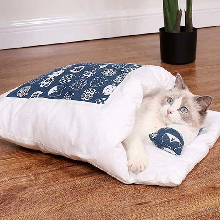Túi ngủ mèo đóng kín có thể tháo rời và giặt được, chuồng chó ấm mùa đông, S, M, L