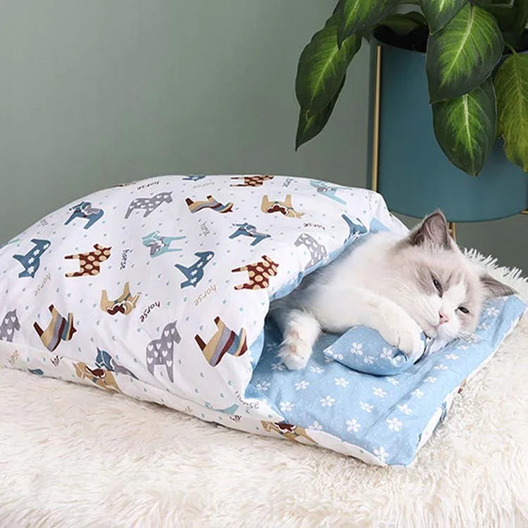 Túi ngủ mèo đóng kín có thể tháo rời và giặt được, chuồng chó ấm mùa đông, S, M, L