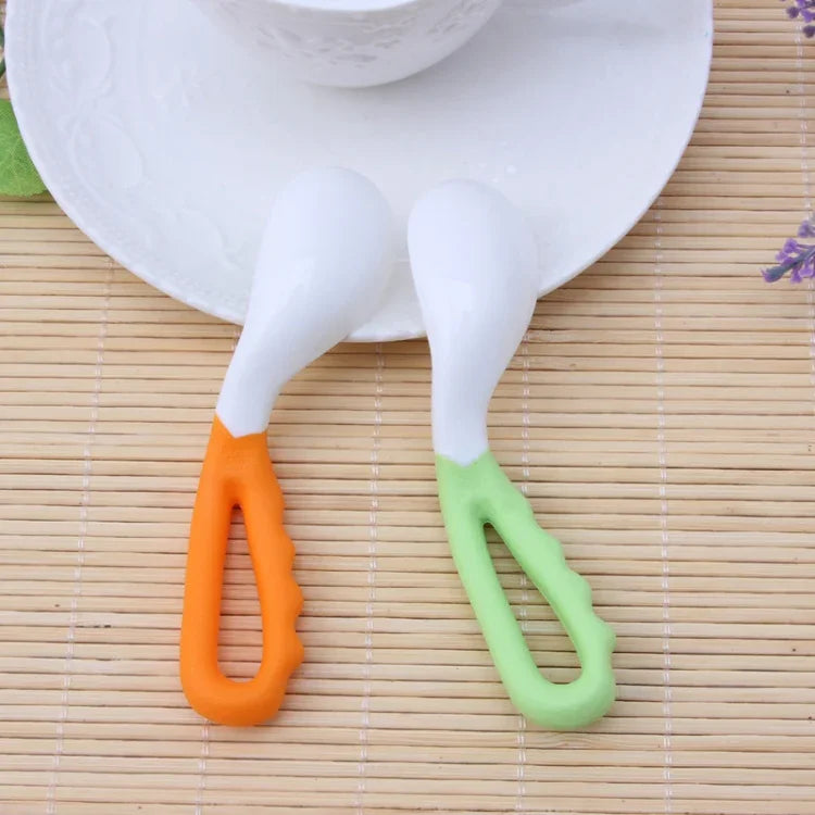 2 cái thìa cong cho bé, thìa ăn cho bé, thìa cong đồ dùng chắc chắn, bộ đồ ăn cho trẻ em, thìa cong