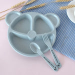 Bộ 3 cái bát + thìa + nĩa cho bé, bộ đồ ăn hình gấu hoạt hình cho trẻ em