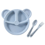 Bộ 3 cái bát + thìa + nĩa cho bé, bộ đồ ăn hình gấu hoạt hình cho trẻ em