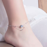S925 Sterling Silver Inlaid Zircon Girls Foot Ornaments Double Round Bead Anklet, Rose Gold, White Gold