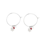 Bông tai bạc Sterling S925 kim cương lấp lánh hình quả cầu đỏ bông tuyết, Bông tai Giáng Sinh