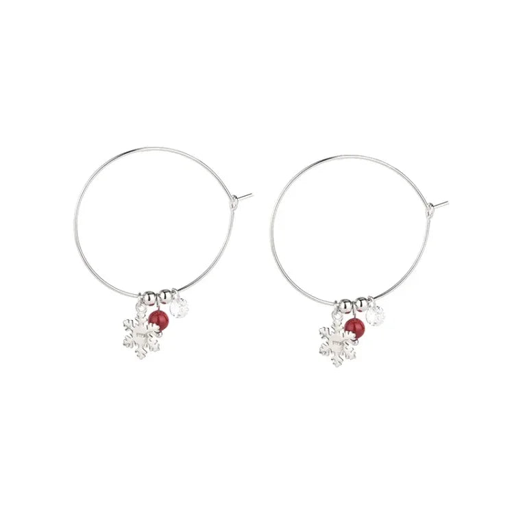 Bông tai bạc Sterling S925 kim cương lấp lánh hình quả cầu đỏ bông tuyết, Bông tai Giáng Sinh